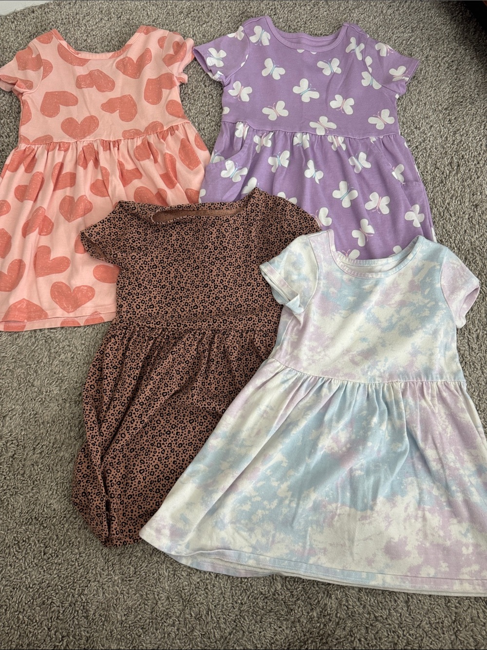 Kids Short Sleeve Pastel Tie-Dye Dress - Pink, Purple, Coral & Brown Options
